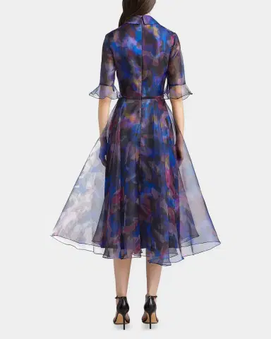 Theia Colette Abstract-Print Organza Midi Shirtdress | Thumbnail 3 Theia Colette Abstract-Print Organza Midi Shirtdress | Thumbnail 3