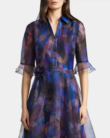 Theia Colette Abstract-Print Organza Midi Shirtdress | Thumbnail 4 Theia Colette Abstract-Print Organza Midi Shirtdress | Thumbnail 4