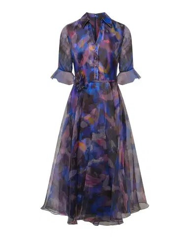Theia Colette Abstract-Print Organza Midi Shirtdress | Thumbnail 1 Theia Colette Abstract-Print Organza Midi Shirtdress | Thumbnail 1