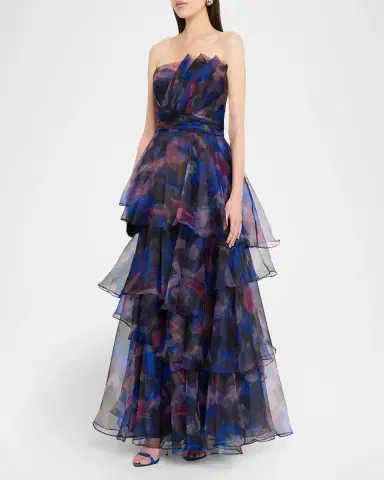 Theia Seona Strapless Tiered Organza Gown | Thumbnail 3 Theia Seona Strapless Tiered Organza Gown | Thumbnail 3