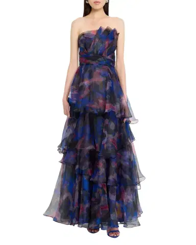 Theia Seona Strapless Tiered Organza Gown | Thumbnail 1 Theia Seona Strapless Tiered Organza Gown | Thumbnail 1