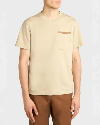 Moncler Men's Leather-Trim Pocket Cotton T-Shirt | Thumbnail 4 Moncler Men's Leather-Trim Pocket Cotton T-Shirt | Thumbnail 4