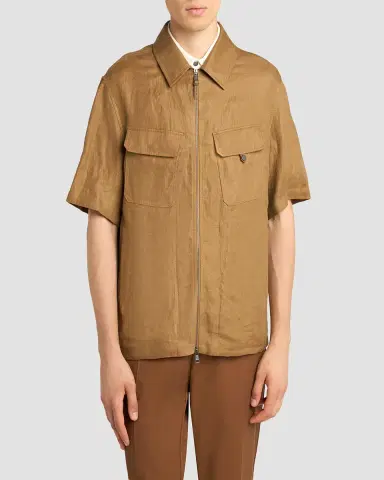 Moncler Men 's Flax Short-Sleeve Utility Shirt | Thumbnail 4 Moncler Men 's Flax Short-Sleeve Utility Shirt | Thumbnail 4