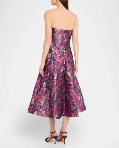 Theia Carolina Strapless Floral Jacquard Midi Dress | Thumbnail 3 Theia Carolina Strapless Floral Jacquard Midi Dress | Thumbnail 3