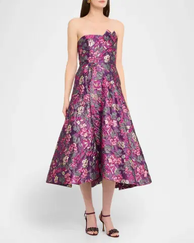 Theia Carolina Strapless Floral Jacquard Midi Dress | Thumbnail 4 Theia Carolina Strapless Floral Jacquard Midi Dress | Thumbnail 4