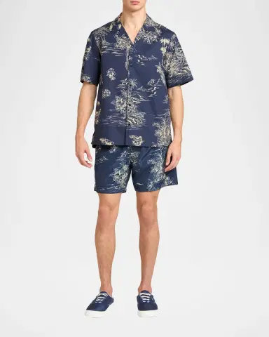 Moncler Men's Island-Print Cotton Short-Sleeve Shirt | Thumbnail 2 Moncler Men's Island-Print Cotton Short-Sleeve Shirt | Thumbnail 2
