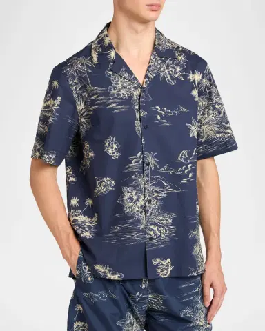 Moncler Men's Island-Print Cotton Short-Sleeve Shirt | Thumbnail 4 Moncler Men's Island-Print Cotton Short-Sleeve Shirt | Thumbnail 4