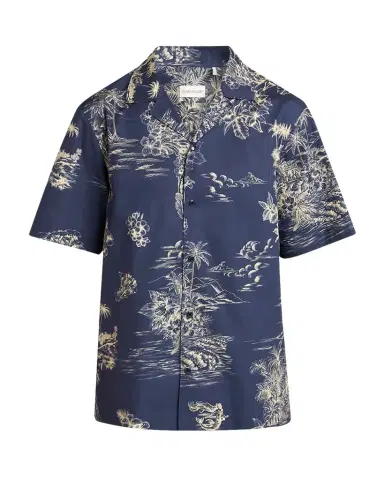 Moncler Men's Island-Print Cotton Short-Sleeve Shirt | Thumbnail 1 Moncler Men's Island-Print Cotton Short-Sleeve Shirt | Thumbnail 1