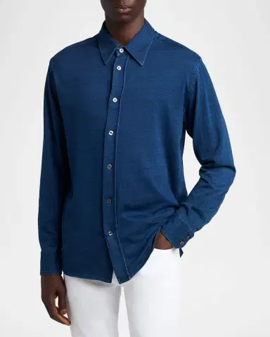 TOM FORD Men's Cotton Denim Point-Collar Button-Down Shirt | Thumbnail 4 TOM FORD Men's Cotton Denim Point-Collar Button-Down Shirt | Thumbnail 4