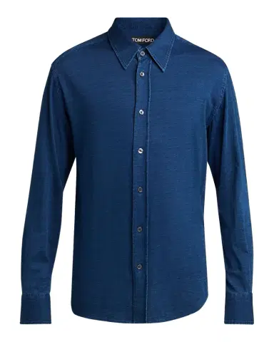 TOM FORD Men's Cotton Denim Point-Collar Button-Down Shirt | Thumbnail 1 TOM FORD Men's Cotton Denim Point-Collar Button-Down Shirt | Thumbnail 1
