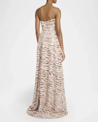 Elie Saab Sequined Chiffon Ruffled Strapless Gown | Thumbnail 3 Elie Saab Sequined Chiffon Ruffled Strapless Gown | Thumbnail 3