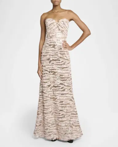 Elie Saab Sequined Chiffon Ruffled Strapless Gown | Thumbnail 4 Elie Saab Sequined Chiffon Ruffled Strapless Gown | Thumbnail 4