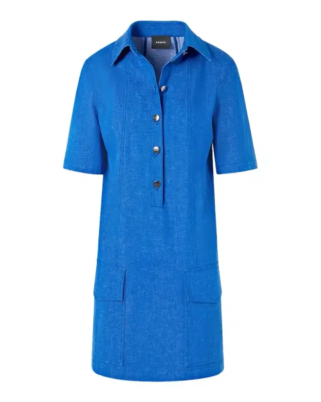 Short-Sleeve Cotton Stretch Denim Mini Polo Dress Short-Sleeve Cotton Stretch Denim Mini Polo Dress