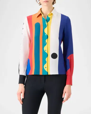 Akris Abstract-Print Silk Crepe Button-Down Shirt | Thumbnail 4 Akris Abstract-Print Silk Crepe Button-Down Shirt | Thumbnail 4