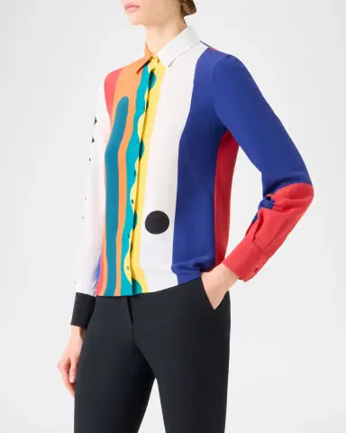 Akris Abstract-Print Silk Crepe Button-Down Shirt | Thumbnail 6 Akris Abstract-Print Silk Crepe Button-Down Shirt | Thumbnail 6