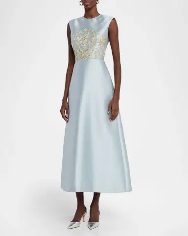 Reem Acra Petals, Spice, and Whispers of Plumage Embroidered Satin Dress | Thumbnail 4 Reem Acra Petals, Spice, and Whispers of Plumage Embroidered Satin Dress | Thumbnail 4