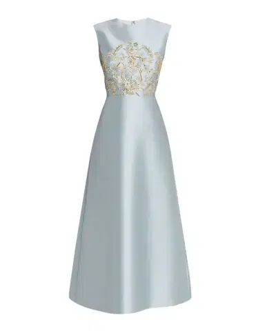 Reem Acra Petals, Spice, and Whispers of Plumage Embroidered Satin Dress | Thumbnail 1 Reem Acra Petals, Spice, and Whispers of Plumage Embroidered Satin Dress | Thumbnail 1