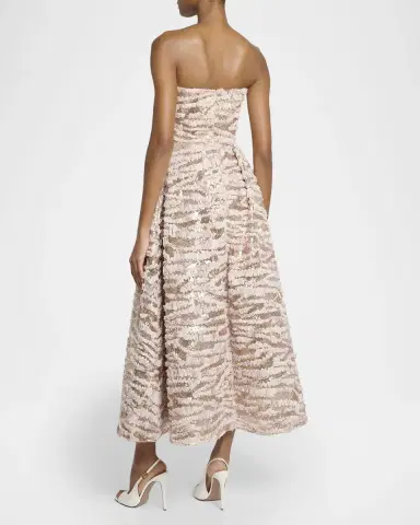 Elie Saab Sequined Chiffon Ruffled Strapless Tea-Length Dress | Thumbnail 3 Elie Saab Sequined Chiffon Ruffled Strapless Tea-Length Dress | Thumbnail 3