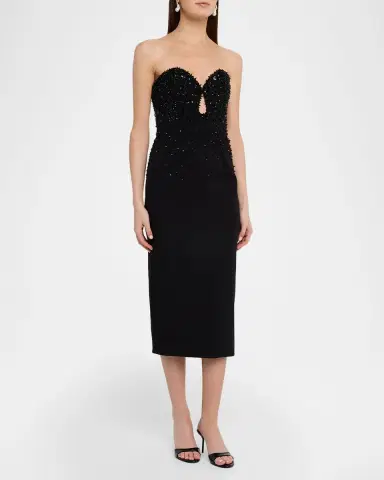 Pamella Roland Embellished Strapless Crepe Midi Gown | Thumbnail 2 Pamella Roland Embellished Strapless Crepe Midi Gown | Thumbnail 2