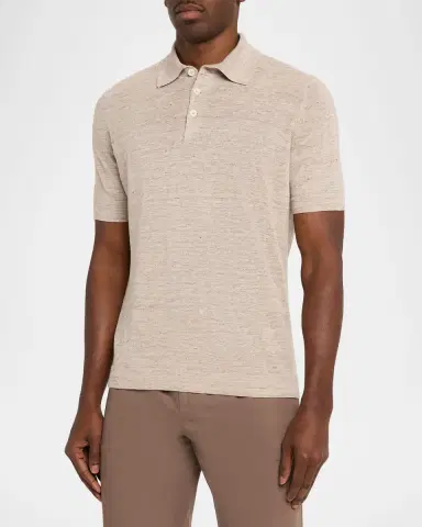 Brunello Cucinelli Men's Linen and Cotton Heathered Polo Shirt | Thumbnail 3 Brunello Cucinelli Men's Linen and Cotton Heathered Polo Shirt | Thumbnail 3