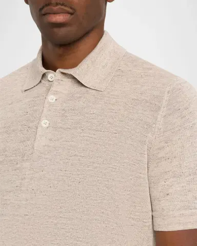 Brunello Cucinelli Men's Linen and Cotton Heathered Polo Shirt | Thumbnail 4 Brunello Cucinelli Men's Linen and Cotton Heathered Polo Shirt | Thumbnail 4