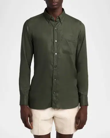 TOM FORD Men's Slim-Fit Gabardine Button-Down Shirt | Thumbnail 4 TOM FORD Men's Slim-Fit Gabardine Button-Down Shirt | Thumbnail 4