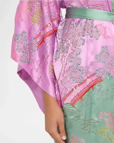 Natori Nara Embroidered Colorblock Silk Robe | Thumbnail 4 Natori Nara Embroidered Colorblock Silk Robe | Thumbnail 4