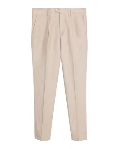 Brunello Cucinelli Men's Cotton and Linen Leisure-Fit Pleated Trousers | Thumbnail 1 Brunello Cucinelli Men's Cotton and Linen Leisure-Fit Pleated Trousers | Thumbnail 1