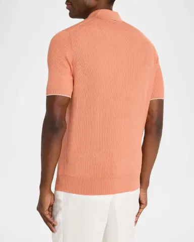 Brunello Cucinelli Men 's Cotton Rib Polo Sweater | Thumbnail 3 Brunello Cucinelli Men 's Cotton Rib Polo Sweater | Thumbnail 3