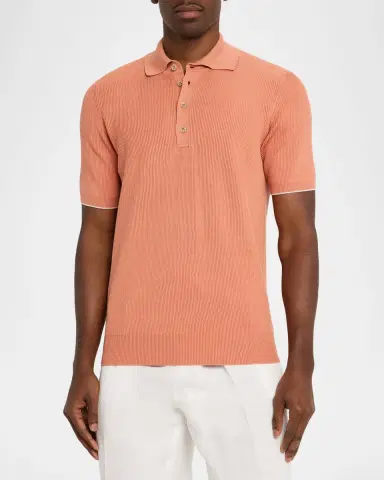 Brunello Cucinelli Men 's Cotton Rib Polo Sweater | Thumbnail 4 Brunello Cucinelli Men 's Cotton Rib Polo Sweater | Thumbnail 4