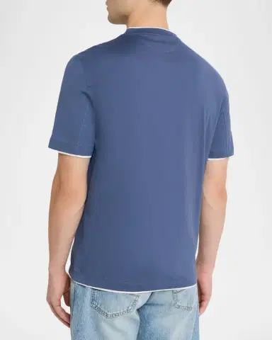 Brunello Cucinelli en's Cotton Jersey Crewneck T-Shirt with Tipping | Thumbnail 3 Brunello Cucinelli en's Cotton Jersey Crewneck T-Shirt with Tipping | Thumbnail 3