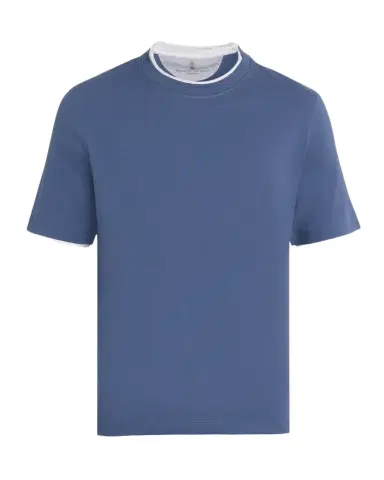Brunello Cucinelli en's Cotton Jersey Crewneck T-Shirt with Tipping | Thumbnail 1 Brunello Cucinelli en's Cotton Jersey Crewneck T-Shirt with Tipping | Thumbnail 1