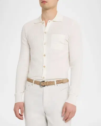 Brunello Cucinelli Men's Cotton Ribbed Cardigan | Thumbnail 4 Brunello Cucinelli Men's Cotton Ribbed Cardigan | Thumbnail 4