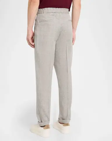 Brunello Cucinelli Men 's Linen and Wool Pleated Drawstring Pants | Thumbnail 3 Brunello Cucinelli Men 's Linen and Wool Pleated Drawstring Pants | Thumbnail 3