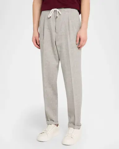 Brunello Cucinelli Men 's Linen and Wool Pleated Drawstring Pants | Thumbnail 4 Brunello Cucinelli Men 's Linen and Wool Pleated Drawstring Pants | Thumbnail 4