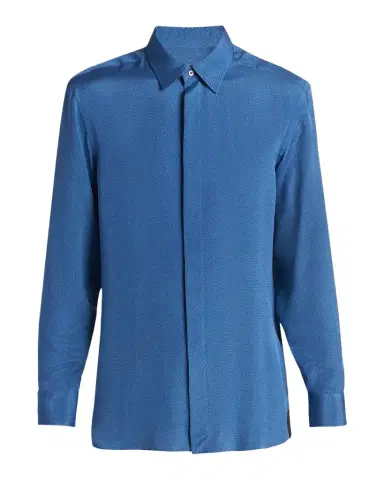 TOM FORD Men's Silk Jacquard Micro-Dot Concealed-Placket Sport Shirt | Thumbnail 1 TOM FORD Men's Silk Jacquard Micro-Dot Concealed-Placket Sport Shirt | Thumbnail 1