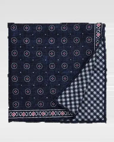 Brunello Cucinelli Men's Double-Face Geometric-Check Silk Pocket Square | Thumbnail 2 Brunello Cucinelli Men's Double-Face Geometric-Check Silk Pocket Square | Thumbnail 2