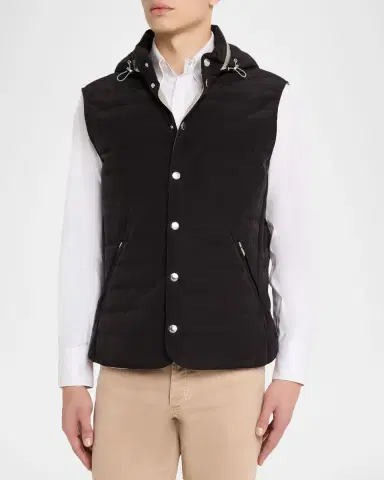 Brunello Cucinelli Men's Down Quilted Vest with Hood | Thumbnail 4 Brunello Cucinelli Men's Down Quilted Vest with Hood | Thumbnail 4