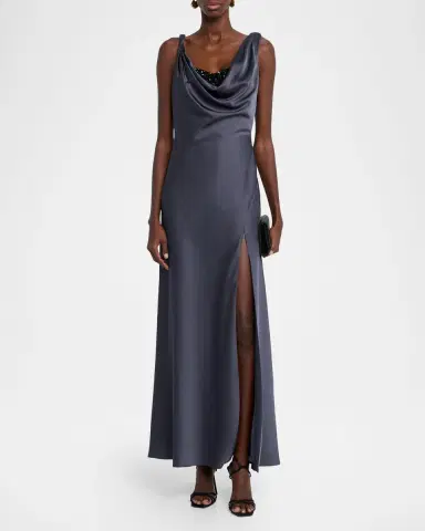Halston Trina Beaded Cowl-Neck Draped Gown | Thumbnail 2 Halston Trina Beaded Cowl-Neck Draped Gown | Thumbnail 2
