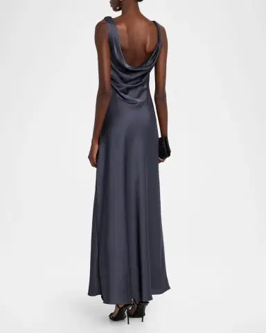 Halston Trina Beaded Cowl-Neck Draped Gown | Thumbnail 3 Halston Trina Beaded Cowl-Neck Draped Gown | Thumbnail 3