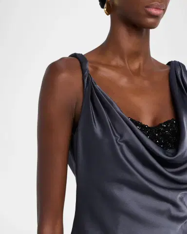 Halston Trina Beaded Cowl-Neck Draped Gown | Thumbnail 5 Halston Trina Beaded Cowl-Neck Draped Gown | Thumbnail 5