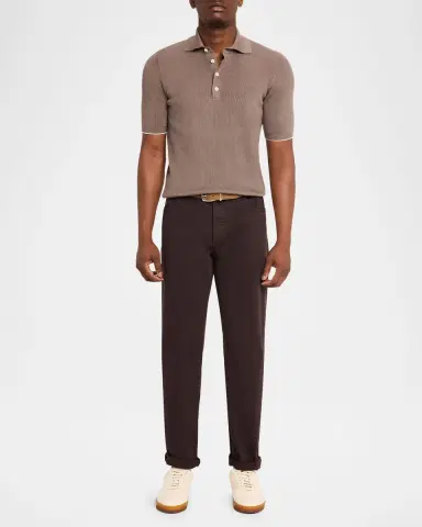 Brunello Cucinelli Men's Cotton Rib Polo Sweater | Thumbnail 2 Brunello Cucinelli Men's Cotton Rib Polo Sweater | Thumbnail 2