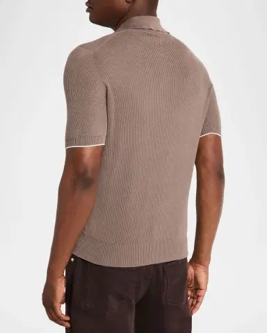Brunello Cucinelli Men's Cotton Rib Polo Sweater | Thumbnail 3 Brunello Cucinelli Men's Cotton Rib Polo Sweater | Thumbnail 3