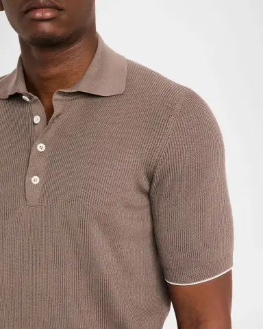 Brunello Cucinelli Men's Cotton Rib Polo Sweater | Thumbnail 5 Brunello Cucinelli Men's Cotton Rib Polo Sweater | Thumbnail 5