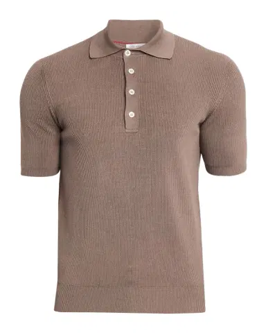 Brunello Cucinelli Men's Cotton Rib Polo Sweater | Thumbnail 1 Brunello Cucinelli Men's Cotton Rib Polo Sweater | Thumbnail 1