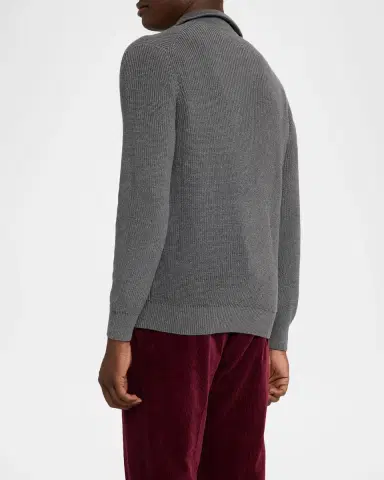 Brunello Cucinelli Men 's Cotton Rib High-Neck Zip Cardigan | Thumbnail 3 Brunello Cucinelli Men 's Cotton Rib High-Neck Zip Cardigan | Thumbnail 3