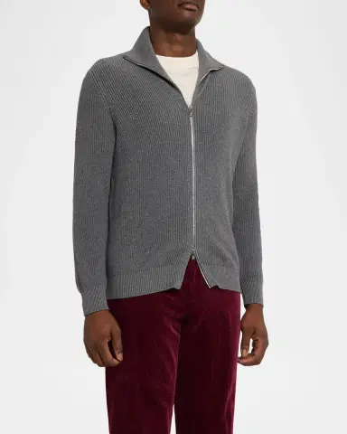 Brunello Cucinelli Men 's Cotton Rib High-Neck Zip Cardigan | Thumbnail 4 Brunello Cucinelli Men 's Cotton Rib High-Neck Zip Cardigan | Thumbnail 4