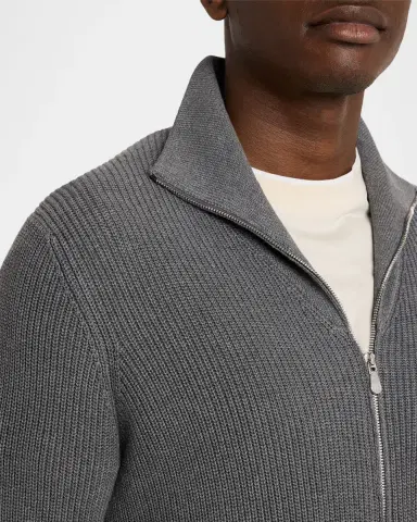 Brunello Cucinelli Men 's Cotton Rib High-Neck Zip Cardigan | Thumbnail 5 Brunello Cucinelli Men 's Cotton Rib High-Neck Zip Cardigan | Thumbnail 5