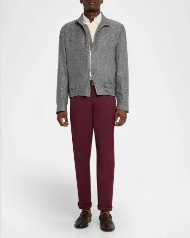 Brunello Cucinelli Men's Silk, Linen and Wool Hopsack Stand Collar Jacket | Thumbnail 2 Brunello Cucinelli Men's Silk, Linen and Wool Hopsack Stand Collar Jacket | Thumbnail 2