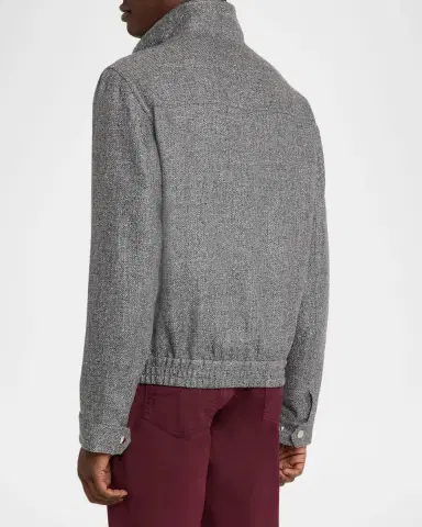 Brunello Cucinelli Men's Silk, Linen and Wool Hopsack Stand Collar Jacket | Thumbnail 3 Brunello Cucinelli Men's Silk, Linen and Wool Hopsack Stand Collar Jacket | Thumbnail 3